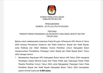 KPU Buton Umumkan Pendaftaran Paslon Bupati dan Wakil Bupati