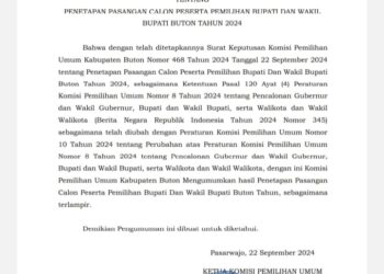 KPU Tetapkan 6 Paslon Berlaga di Pilkada Buton 2024