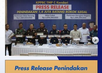 Bea Cukai Kendari Sita 1,4 Juta Batang Rokok Ilegal Senilai 1,9 Miliar